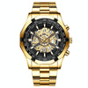 BINBOND S033 Hollowed Mechanical 30m Waterproof Luminous Quartz Watch, Color: Full Gold-Black-Gold