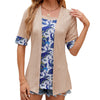 Spring Summer Printed Fake Two-Piece Square Neck Mid-Sleeve Top T-Shirt, Size: S(Apricot)