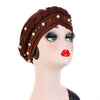 Ladies Turban Cap Milk Silk Single Braid Cap Rivet White Pearl Hooded Cap, Size:58cm(White)