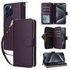 For iPhone 15 Pro Nine-card Slots Zipper Wallet Bag Leather Phone Case(Dark Purple)