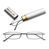 Reading Glasses Metal Spring Foot Portable Presbyopic Glasses with Tube Case +2.00D(Silver Gray)