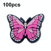 100pcs Butterfly Cartoon Shoe Flower Removable PVC Soft Rubber Cave Shoes Buckle(Pink)