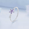 BSR326 Sterling Silver S925 Geometric Zirconia Purple Flower White Gold Plated Ring(No.7)