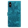 For iPhone XS Max Lace Floral Embossed Magnetic Buckle Leather Phone Case(Green)