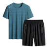 Summer Men T-shirt Short Pants Sports Suit Casual Fitness Two-piece Set, Size:XXXL(Dark Green Top+Black Shorts)