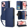 For iPhone 15 Nine-card Slots Zipper Wallet Bag Leather Phone Case(Blue)