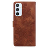 For Samsung Galaxy A54 5G Lace Floral Embossed Magnetic Buckle PU Phone Case With Wrist Strap(Brown)