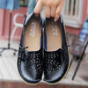 Women Casual Peas Shoes Leather Flats Breathable Hollow Loafers, Size: 37(Black)