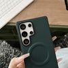 For Samsung Galaxy S25 Ultra 5G Magsafe Magnetic Plain Leather Phone Case(Dark Green)