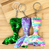 10 PCS Reflective Mermaid Keychain Sequins Mermaid Tail Accessories Car Luggage Pendant(AB Purple 60)