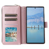 For Samsung Galaxy S22 Ultra 5G Nine-card Slots Zipper Wallet Bag Leather Phone Case(Rose Gold)