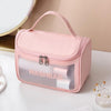 PVC Translucent Cosmetic Bag Frosted Toiletry Bag PU Flip Top Bath Bag(Pink)
