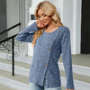 Autumn And Winter Round Neck Button Split Loose Long-Sleeved T-Shirt Top, Size: XL(Blue)