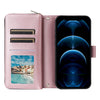 For iPhone 12 Pro Max Nine-card Slots Zipper Wallet Bag Leather Phone Case(Rose Gold)