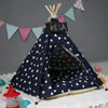 Large Cat Tent Kennel, Wooden Frame, Washable, Navy, 60x60x70cm