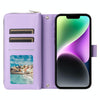 For iPhone 14 / 13 Nine-card Slots Zipper Wallet Bag Leather Phone Case(Light Purple)