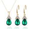 Fashion Diamond Ladies Crystal Zircon Drop Necklace Earring Set(Green)
