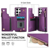 For Samsung Galaxy S23 Ultra 5G Double Flap Zipper RFID Leather Phone Case with Short Lanyard(Dark Purple)