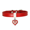 Red PU Leather Dog Collar & Leash with Heart Pendant - Medium
