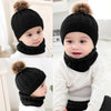 Knitted Warm Round Machine Cap Protects Ear Bonnet Baby  Winter Hats Caps + Scarf Suits(Black)