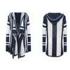 Women Striped Hooded Knit Cardigan Irregular Long-sleeved Sweater Jacket, Size: L(Blue and White)