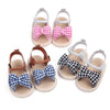 Bow Plaid Soft Weave Crib Anti-Slip Baby Girls Summer Shoes Anti-Slip Single Sandals, Size:11(Blue)