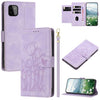 For Samsung Galaxy A22 5G Tulips Embossed Leather Phone Case with Lanyard(Purple)