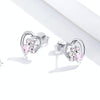 Pet Paw Print Earrings Platinum-plated Love Heart-shaped Girls Earrings, Color:Pink