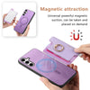 For Samsung Galaxy S25 5G Retro Cross Leather Ring Horizontal Insert Card Bag MagSafe Phone Case(Purple)