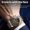OLEVS 2892 Men Multifunctional Business Waterproof Quartz Watch(Black + Gold)