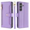 For Samsung Galaxy S25 5G Sheep Texture Cross-body Zipper Wallet Leather Phone Case(Purple)