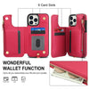 For iPhone 15 Pro Max Double Flap Zipper RFID Leather Phone Case with Short Lanyard(Red)
