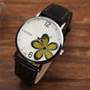 YAZOLE Ladies OL Style Four-leaf Clover Pattern Quartz Watch(338 black plate silver flower black belt)