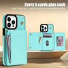 For iPhone 14 Pro Three Fold Card Bag Phone Case with Long Lanyard(Mint)