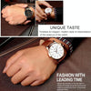 358 YAZOLE Men Fashion Business Waterproof Leather Band Quartz Wrist Watch(Brown)