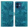 For iPhone 12 mini / 13 mini Lace Floral Embossed Magnetic Buckle Leather Phone Case(Green)