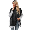 Women Long Sleeve Mock Neck Striped Knit Sweater Casual Tops, Size:M(Black)