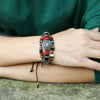 BX016 Retro Personality Leather Beaded Bracelet(Red Leather++Ancient Silver Accessories)