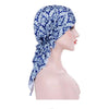 Stretch Printed Turban Big Tail Hat Flower Cloth Curved Turban Hat, Size:M 56-58cm(Small Floral Navy)