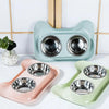 Pink Double Pet Bowl - Stainless Steel, Leakproof, Cat & Dog