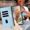 For Samsung Galaxy A23 5G Skin Feel Embossed Feather Leather Phone Case(Light Blue)