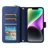 For iPhone 14 / 13 Nine-card Slots Zipper Wallet Bag Leather Phone Case(Blue)