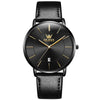 OLEVS 5869 Men Business Waterproof Genuine Leather Strap Quartz Watch(Black)