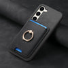 For Samsung Galaxy S23 5G Retro Cross Leather Ring Vertical Insert Card Bag MagSafe Phone Case(Black)