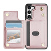 For Samsung Galaxy S23+ 5G Rhombic Dual Buckle Card Slots Phone Case with Lanyard(Rose Gold)
