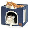 Foldable Pet Kennel & Storage Stool, Navy, Cat/Dog Bed with Scratcher