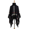 Women Mid-Length Turtleneck Sweater Fringed Cloak Shawl, Size: Free Size(Black)