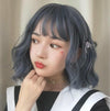 Air Bangs Age Reduction Short Curls Hair Wig Headgear for Women (Gray Blue)