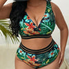 Plus-size Sexy Printed High Waist Two Piece Bikini Swimsuit, Size:XXXXL(Green)
