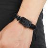 B01916 Men Leather Wolf Head Woven Bracelet(Black)